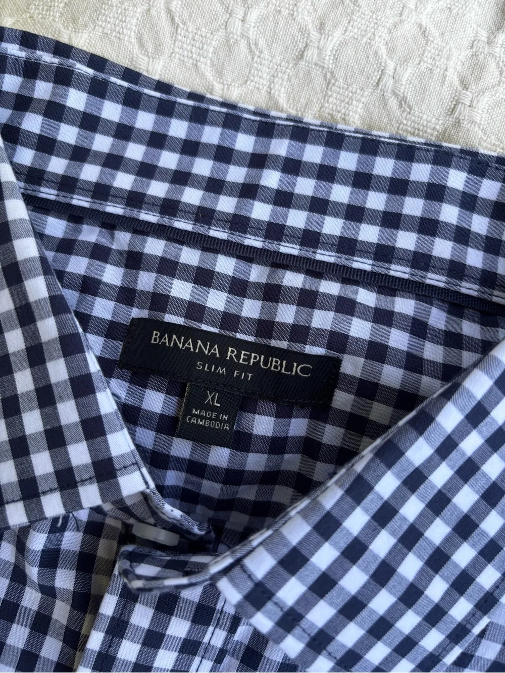 Banana Republic Slim Fit Men's Navy & White Gingham Dress Shirt